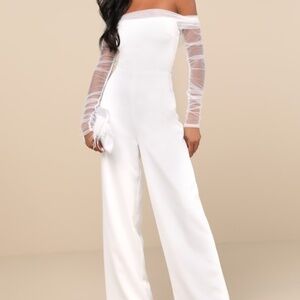 Eternal Bliss White Tulle Off-the-Shoulder Wide-Leg Jumpsuit